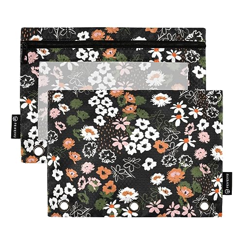 Little Orange White Flowers Daisy 3 Ring Binders Pencil Case 2 pcs File Folders for Office Examination Zipper Stationery Bag von ZRWLUCKY