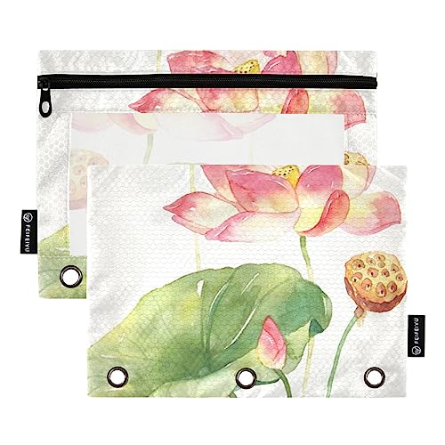 Lotus Leaf 3 Ring Binders Pencil Case 2 pcs File Folders for Office Examination Zipper Stationery Bag von ZRWLUCKY