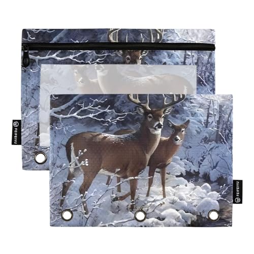 Merry Christmas White Snow Elch 3 Ring Binder Pencil Case 2 pcs File Folders for Office Examination Zipper Stationery Bag von ZRWLUCKY
