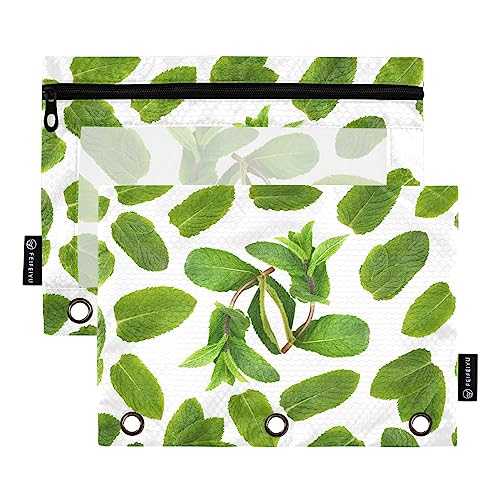 Mint Leaf 3 Ring Binders Pencil Case 2 pcs File Folders for Office Examination Zipper Stationery Bag von ZRWLUCKY