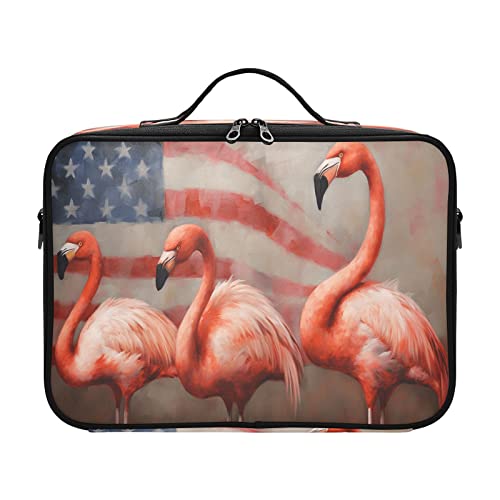 Multifunktionale Kosmetiktasche mit amerikanischer Flagge und rosa Flamingo-Tag für Frauen, Reise-Kulturbeutel für Frauen, Make-up-Tasche für Geldbörse, Bolsa de Maquillaje Para Viajar für Frauen, von ZRWLUCKY