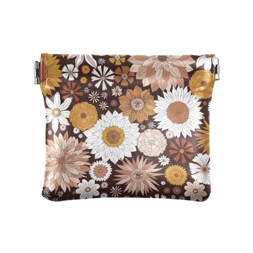 Mystic Boho Florals Damen PU Leder Münzbörse Tragbar Kartenhalter für Mädchen Damen Handtasche, Mystische Boho-Blumen, 4.33"(L) x 3.74"(W) x 0.39"(H), Aufdruck von ZRWLUCKY