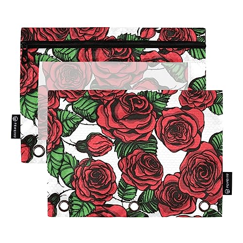 Nahtlose Muster Blume Rosen Moderne 3 Ring Binders Bleistift Fall 2 stücke Datei Ordner für Büro Prüfung Reißverschluss Schreibwaren Tasche von ZRWLUCKY