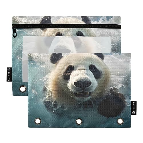 Panda-Federmäppchen mit 3 Ringen, wasserblau, 2 Stück, Aktenordner für Büro, Untersuchung, Reißverschluss, Schreibwaren-Tasche von ZRWLUCKY