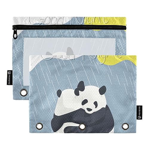 Pandas Hugging in The Rain 3 Ringbücher Federmäppchen 2 Stück Aktenordner für Büro Untersuchung Reißverschluss Schreibwaren Tasche von ZRWLUCKY