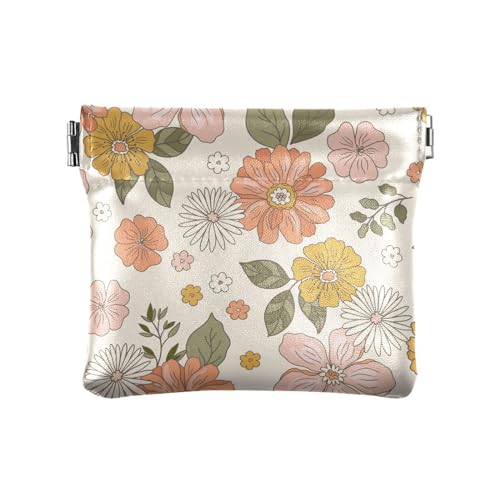 Retro Boho Blume Frauen Leder Bargeld Geldbörse Einzigartige Persönliche Gegenstände Organizer für Mädchen Frauen Damen, Retro-Boho-Blume, 4.33"(L) x 3.74"(W) x 0.39"(H), Aufdruck von ZRWLUCKY