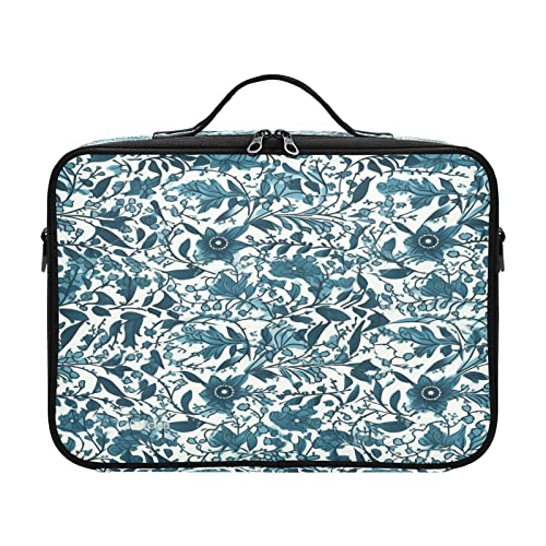 Retro Ink Blue and White Leaf large travel cosmetic bag large toiletry travel bag bags for toiletries compartment makeup bag bolsos de maquillaje para viajar for women girl teen ladies teens male von ZRWLUCKY