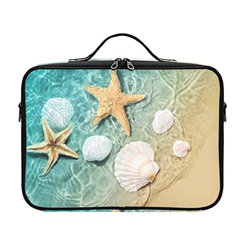 Seestern Muschel auf Sommer Strand Meer Reise Make-up Tasche Große Kosmetik Kulturbeutel Reisetasche Make-up Organisiertasche Make-up Kulturbeutel Cosmetiquera de Viaje Para Hombre für Damen Herren von ZRWLUCKY