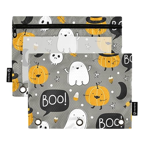 Vektor Muster Halloween Kürbis Geister 3 Ring Binders Bleistift Fall 2 stücke Datei Ordner für Büro Prüfung Reißverschluss Schreibwaren Tasche von ZRWLUCKY