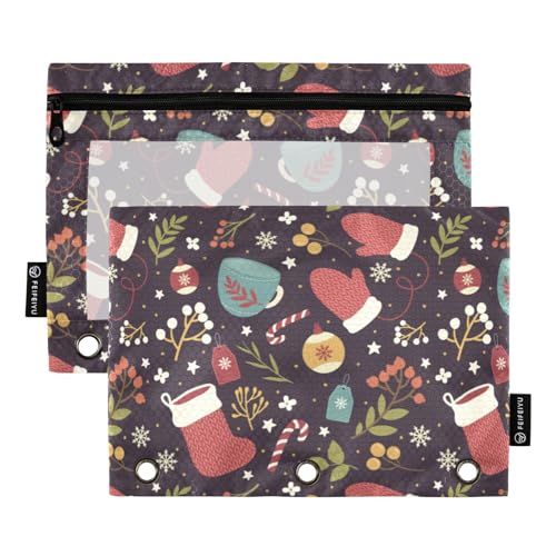 Warm Merry Christmas Cute Kids Snowflake Gift Flower 3 Ring Binders Pencil Case 2 pcs File Folders for Office Examination Zipper Stationery Bag von ZRWLUCKY