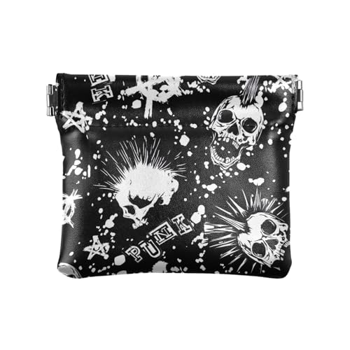 ZRWLUCKY Abstrakter weißer Punk-Totenkopf Happy Halloween Damen Leder Münzgeldbörse praktische Kartenetuis Geld Organizer für Mädchen Damen Handtasche, Mehrfarbig, 4.33"(L) x 3.74"(W) x 0.39"(H), von ZRWLUCKY