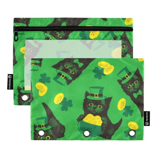 ZRWLUCKY Black Kitten Hat Patte Happy St. Patrick's Day Lucky Green 3 Ring Binders Pencil Case 2 pcs File Folders for Office Examination Zipper Stationery Bag von ZRWLUCKY