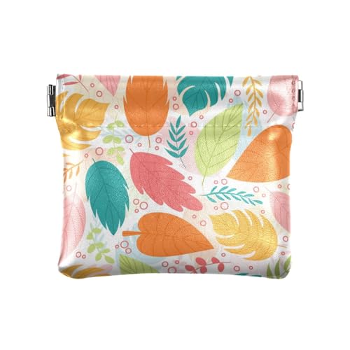ZRWLUCKY Bunte Geldbörse aus PU-Leder, klein, mit praktischem Verschluss, Kartenhalter für Männer und Frauen, Reisen, Buntes Blattmotiv, 4.33"(L) x 3.74"(W) x 0.39"(H), Aufdruck von ZRWLUCKY