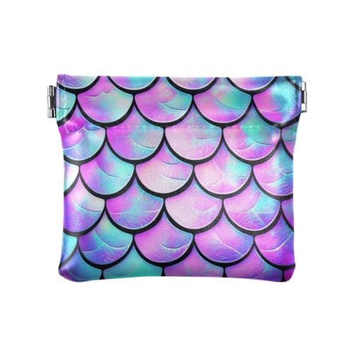 ZRWLUCKY Bunte Meerjungfrauen-Waage, PU-Leder, kleine Münzgeldbörse, praktische Organisationstaschen für Mädchen, Frauen, Damen, Bunte Meerjungfrauenschuppen, 4.33"(L) x 3.74"(W) x 0.39"(H), Aufdruck von ZRWLUCKY