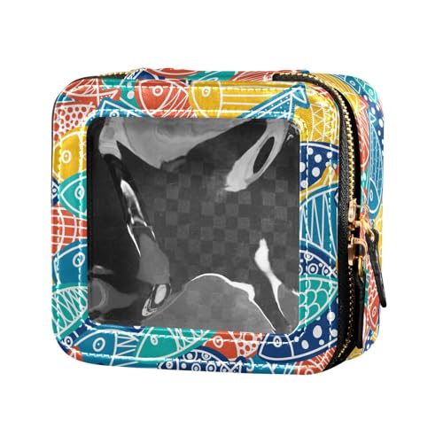ZRWLUCKY Bunte Mini-Make-up-Tasche, Kulturbeutel, Kulturbeutel, Kosmetiktasche aus Leder für Damen, Bunte hawaiianische Fischküste von ZRWLUCKY