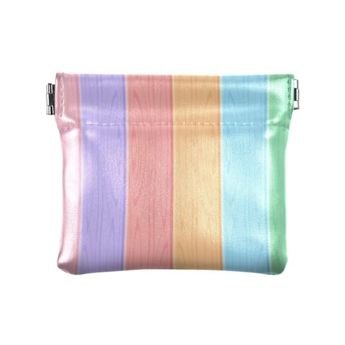 ZRWLUCKY Bunte hölzerne Regenbogen-Geldbörse für Damen, kleine Ledergeldbörse, ausgefallene Mini-Make-up-Tasche für Frauen, Bunter Regenbogen aus Holz, 4.33"(L) x 3.74"(W) x 0.39"(H), Aufdruck von ZRWLUCKY