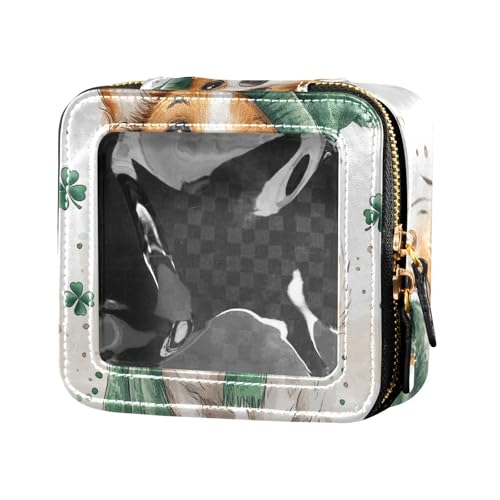 ZRWLUCKY Clovers and Happy Dogs Mini-Make-up-Tasche, transparent, mit Reißverschluss, Kosmetiktasche mit Reißverschluss, für Damen, Weiß, Kleeblatt und glückliche Hunde, weiß von ZRWLUCKY