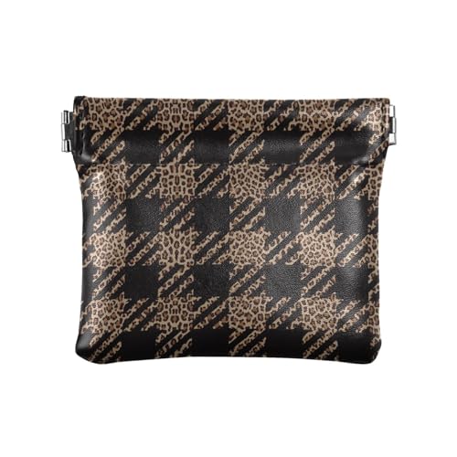 ZRWLUCKY Damen-Geldbörse aus Leder, kariert, Leopardenmuster, tragbar, für Karten, Schlüssel, Organizer für Frauen und Mädchen, Kariertes Leopardenmuster, 4.33"(L) x 3.74"(W) x 0.39"(H), Aufdruck von ZRWLUCKY