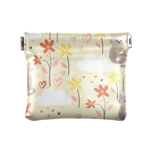 ZRWLUCKY Damen-Geldbörse aus Leder, niedliches Cartoon-Motiv, Beige, praktischer Schmuck-Organizer für Damen und Mädchen, Mehrfarbig, 4.33"(L) x 3.74"(W) x 0.39"(H), Aufdruck von ZRWLUCKY