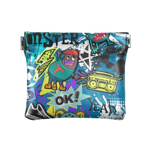 ZRWLUCKY Disco Retro Damen Leder Münzgeldbörsen Beutel Fancy Make-up Tasche Kleingeld Geldbörse für Mädchen Frauen Damen, Mehrfarbig, 4.33"(L) x 3.74"(W) x 0.39"(H), Aufdruck von ZRWLUCKY