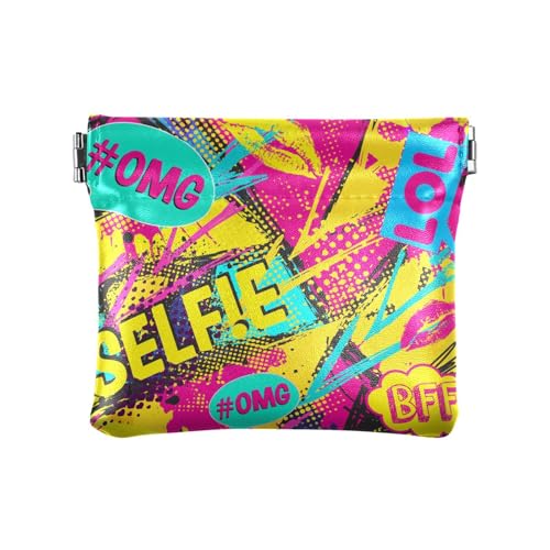 ZRWLUCKY Disco Retro Damen PU Leder Münzbörse Fancy Mini Make-up Tasche für Frauen Mädchen, Mehrfarbig, 4.33"(L) x 3.74"(W) x 0.39"(H), Aufdruck von ZRWLUCKY