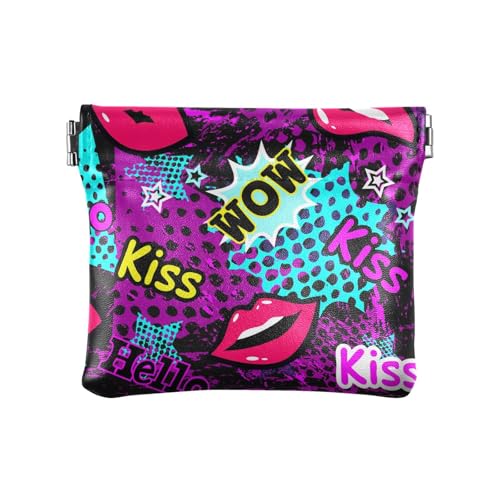 ZRWLUCKY Disco Retro Lila Damen Leder Münzgeldbörse Wasserdicht Mini Kleingeld Geldbörse Münzfach für Frauen Mädchen, Mehrfarbig, 4.33"(L) x 3.74"(W) x 0.39"(H), Aufdruck von ZRWLUCKY