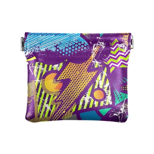 ZRWLUCKY Disco Retro Lila PU Leder Kleingeld Geldbörse Tragbare Mini Geldbörse Geldbörse für Mädchen Damen Handtasche, Mehrfarbig, 4.33"(L) x 3.74"(W) x 0.39"(H), Aufdruck von ZRWLUCKY
