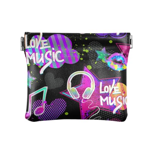 ZRWLUCKY Disco Retro Musiknote Frauen PU Leder Münzbörse Tragbare Mini Münzbörse Beutel für Frauen Jungen Mädchen, Mehrfarbig, 4.33"(L) x 3.74"(W) x 0.39"(H), Aufdruck von ZRWLUCKY