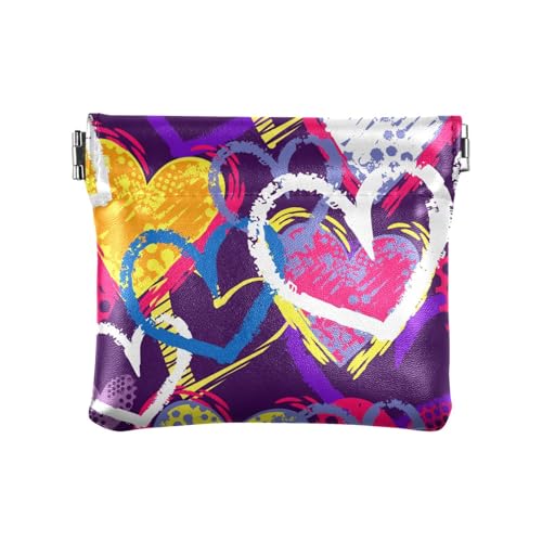 ZRWLUCKY Disco Retro Shape Line PU Leder Kleingeldbörse Niedliche Tasche Geldbörse Make-up Tasche für Frauen Jungen Mädchen, Mehrfarbig, 4.33"(L) x 3.74"(W) x 0.39"(H), Aufdruck von ZRWLUCKY