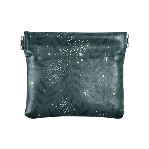 ZRWLUCKY Dunkelgrüne Blätter Sterne Frauen Leder Bargeld Geldbörse Fancy Mini Münzbörse Beutel für Mädchen Frauen Damen, Dunkelgrüne Blätter und Sterne, 4.33"(L) x 3.74"(W) x 0.39"(H), Aufdruck von ZRWLUCKY
