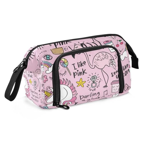 ZRWLUCKY Federmäppchen, großes Fassungsvermögen, Tasche mit Fach mit Schlitz, Stifteetui, Kosmetik, Make-up, für Herren, rosa Flamingo, Kawaii, Einhörner von ZRWLUCKY