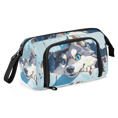 ZRWLUCKY Federmäppchen Große Kapazität Federmäppchen Tasche mit Griff Federmäppchen für Erwachsene für Mädchen Niedlicher Wolf hinter einer gebrochenen Wand von ZRWLUCKY