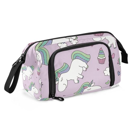 ZRWLUCKY Federmäppchen Große Kapazität Make Up Tasche Leichte Federmäppchen mit Fächern für Mädchen Einhörner Niedlich Cartoon Lila von ZRWLUCKY