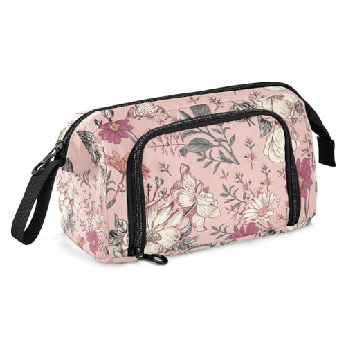 ZRWLUCKY Federmäppchen Große Kapazität Reise Federmäppchen mit Schlitz Etui mit Stifthalter für Teenager Vintage Blumen Rosa, Vintage-Blumen, rosa, Einheitsgröße, Cartoon von ZRWLUCKY