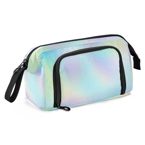 ZRWLUCKY Federmäppchen für Schule, großes Fassungsvermögen, Tasche mit Reißverschluss, mit Fach, Federmäppchen, Kosmetik, für Studenten, Regenbogenfolie, schillernd von ZRWLUCKY