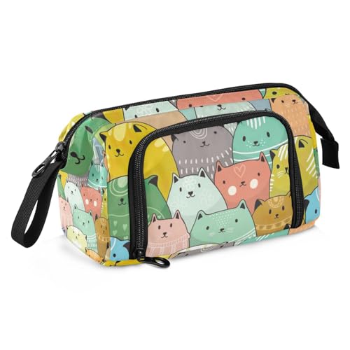 ZRWLUCKY Federmäppchen mit großem Fassungsvermögen, Make-up-Tasche mit Griff, Federmäppchen für Teenager, Studenten, niedliche besondere Katze von ZRWLUCKY