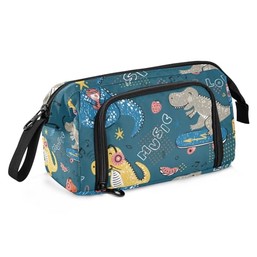 ZRWLUCKY Federmäppchen mit großem Fassungsvermögen, Tasche mit Fach, tragbares Etui mit Stifthalter für Kinder, niedlicher Musikliebhaber, Obst-Dinosaurier, Blau von ZRWLUCKY