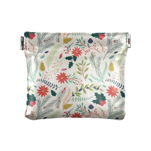 ZRWLUCKY Floral Rot Damen Leder Münzbörse Geldbörse Geldbörse Wasserdicht Kleingeld Geldbörse mit Verschluss für Frauen, Mehrfarbig, 4.33"(L) x 3.74"(W) x 0.39"(H), Aufdruck von ZRWLUCKY