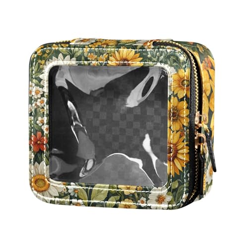 ZRWLUCKY Florals Sunflowe Daisy Green Cute Travel Makeup Bag Clear Kulturtasche Leder Kosmetiktasche für Damen Blumen Sunflowe Gänseblümchen Grün, Florals Sunflowe Daisy Green von ZRWLUCKY