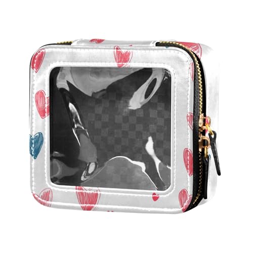 ZRWLUCKY Freehand Style Kosmetiktasche mit Herzen, transparent, klein, für Geldbörse, wasserdicht, Reise-Kulturbeutel, Kosmetiktasche für Reisen, Freihand-Stil Liebesherzen von ZRWLUCKY