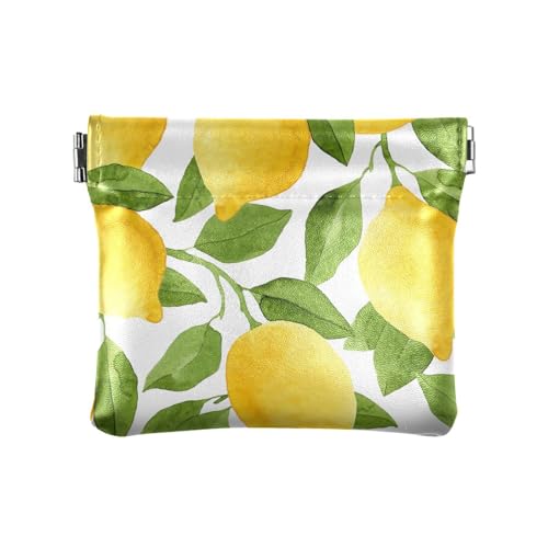 ZRWLUCKY Gelbe zitronengrüne Blätter, Damen-Münzgeldbörse, PU-Leder, wasserdicht, persönliche Gegenstände, Organizer für Frauen und Mädchen, Gelbe, zitronengrüne Blätter, 4.33"(L) x 3.74"(W) x von ZRWLUCKY