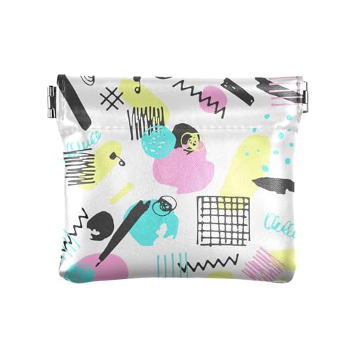 ZRWLUCKY Geldbörse aus Leder, geometrische Farbe, Konfetti, Gelb, für Damen, Münzgeldbörse, praktische Kartenschlüssel-Organizer für Mädchen, Frauen, Mehrfarbig, 4.33"(L) x 3.74"(W) x 0.39"(H), von ZRWLUCKY