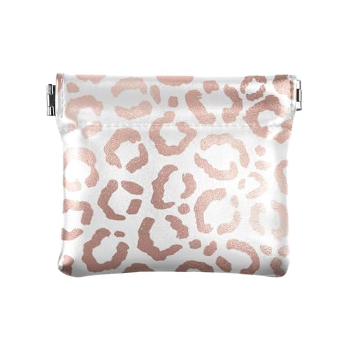 ZRWLUCKY Geldbörse für Damen, Leder, Leopardenmuster, Roségold, ausgefallene Tasche, Make-up-Tasche für Damen, Rotgoldenes Leoparden-Tier, 4.33"(L) x 3.74"(W) x 0.39"(H), Aufdruck von ZRWLUCKY