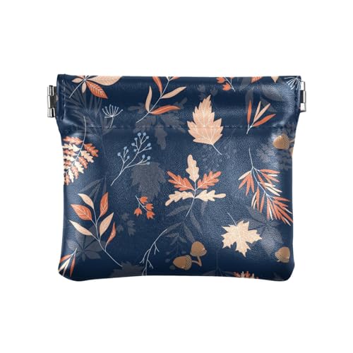 ZRWLUCKY Geldbörse für Damen, Leder, Motiv: Herbstblätter, blaue Blume, wasserdicht, Mini-Geldbörse für Kleingeld, Münzfach für Damen, Herbstblätter, blaue Blume, 4.33"(L) x 3.74"(W) x 0.39"(H), von ZRWLUCKY