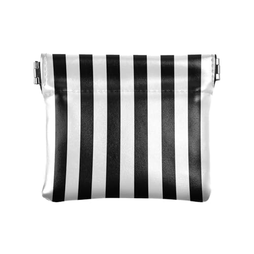 ZRWLUCKY Gestreifte schwarze weiße Damen-PU-Leder-Münzgeldbörse, niedlicher Mini-Kartenhalter für Frauen, Mehrfarbig, 4.33"(L) x 3.74"(W) x 0.39"(H), Aufdruck von ZRWLUCKY