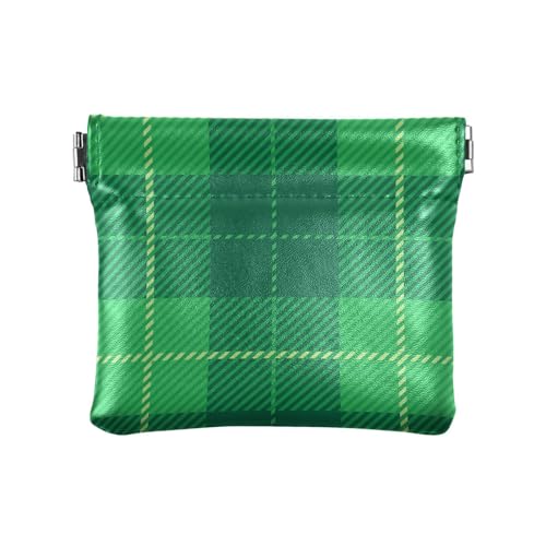 ZRWLUCKY Green St. Patrick's Day Damen-Geldbörse aus Leder, kariert, praktischer Kartenschlüssel-Organizer für Frauen, Grünes Karomuster St. Patrick's Day, 4.33"(L) x 3.74"(W) x 0.39"(H), Aufdruck von ZRWLUCKY