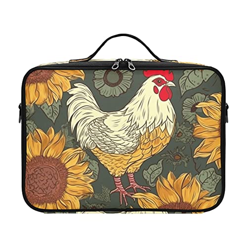 ZRWLUCKY Hahn Sonnenblume Reisetasche Kosmetik Tragetasche Toilettenartikel Reise Make-up Taschen Make-up Reisetaschen Para Maquillaje für Damen Herren Frau Mutter Kinder Teenager von ZRWLUCKY