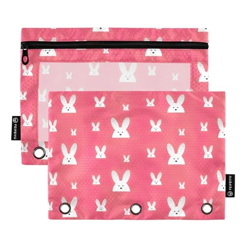 ZRWLUCKY Happy Easter Rabbit Bunny Rabbit Pink 3 Ring Binders Pencil Case 2 pcs File Folders for Office Examination Zipper Stationery Bag von ZRWLUCKY