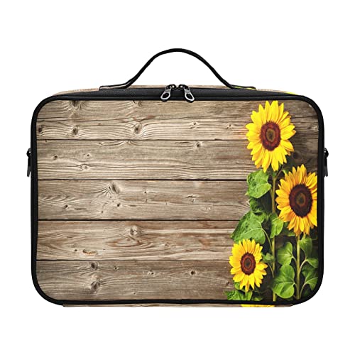 ZRWLUCKY Herbst Sonnenblumen auf Holzbrett Kosmetiktasche für Frauen Reise Schönheit Tasche Make-up Tasche Geldbörse Medium Make-up Tasche Cartera para maquillaje de viaje für Frauen Mädchen Teenager von ZRWLUCKY