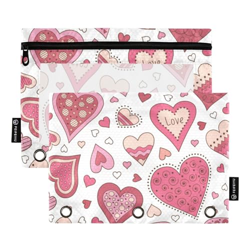 ZRWLUCKY Herzen Happy Valentine's Day 3 Ring Binders Pencil Case 2 pcs File Folders for Office Examination Zipper Stationery Bag von ZRWLUCKY